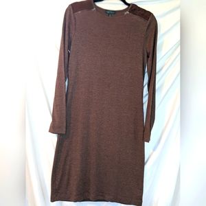 LRL Ralph Lauren Jeans Co. Brown Tunic Dress with Suede Shoulder Patches, Medium